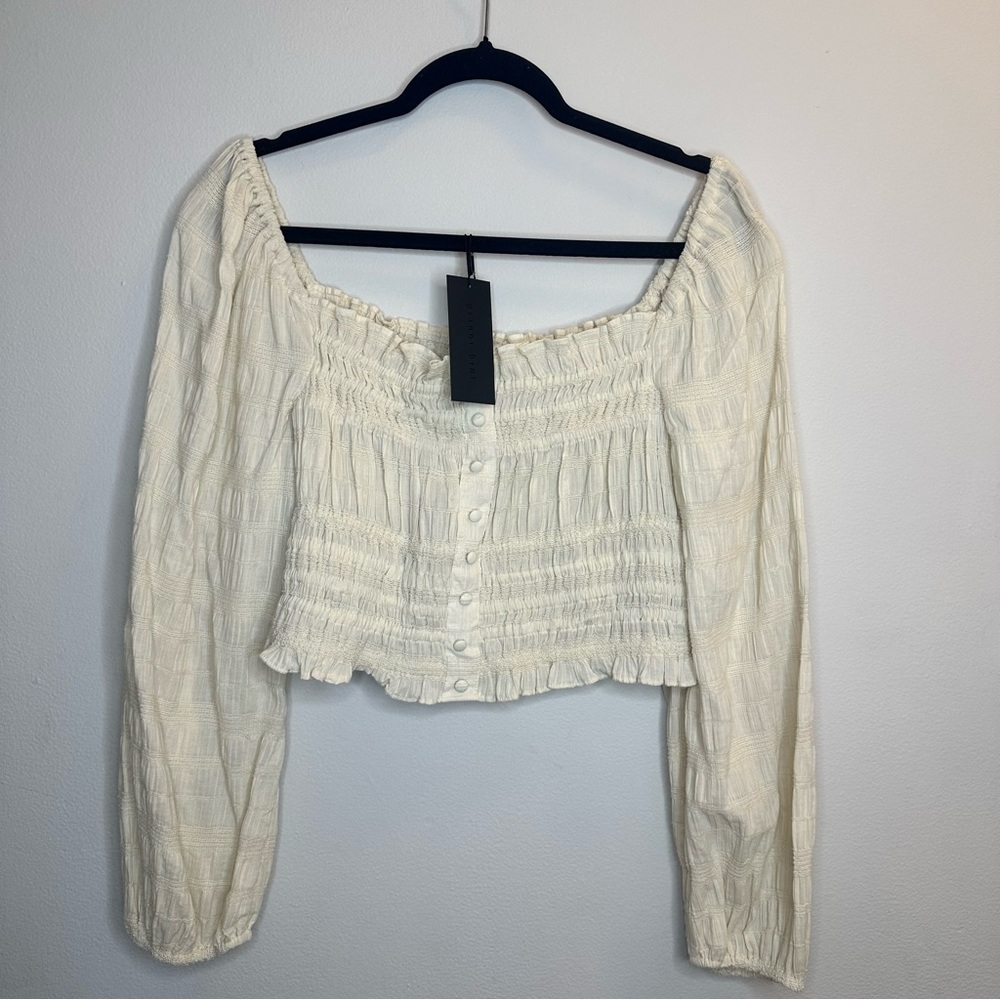NWT! Gianni Bini Sz L Sand Color Cotton Long Sleeve Crop Top - Picture 1 of 9